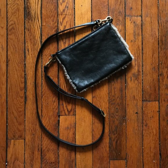 Kempton and Co Nottingham Shearling Black Leather Beige Tan Cream Over the Shoul - Picture 2 of 4